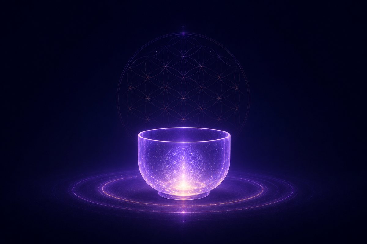 Luminary membership — a glowing crystal singing bowl with sacred geometry